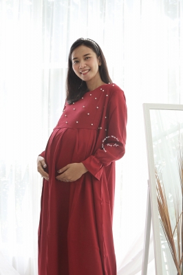 Mutiara Gamis Ibu Hamil Menyusui Muslim Manik Dada - GMS 262 Merah